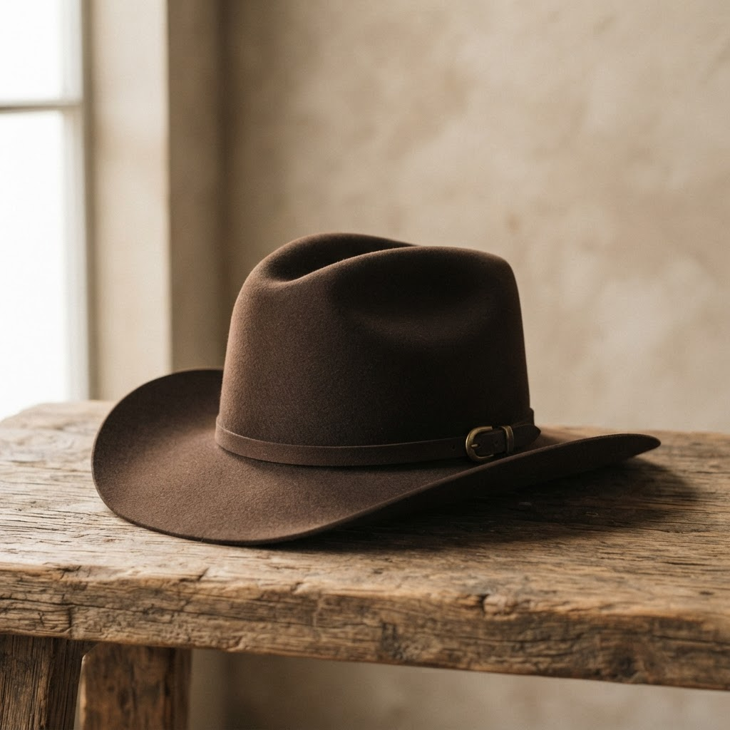 A rich brown felt western hat