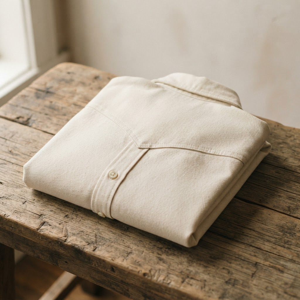 A folded cream canvas western shirt